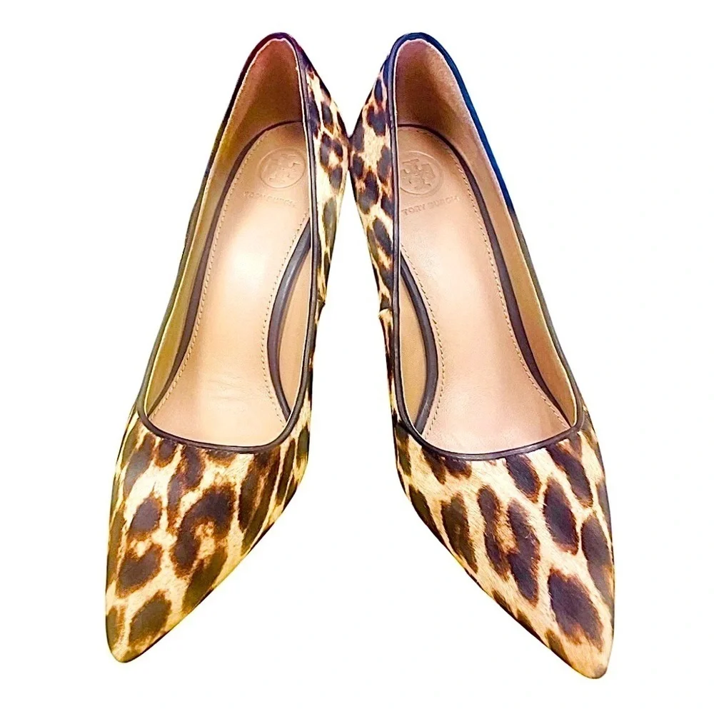 EUC Tory Burch Elana Leopard Print Calf Hair  Leo/Coconut Pumps Heels Shoes 8M